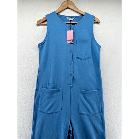 Smash & Tess Louisa Romper Jumpsuit Size S Parisian Blue Front Pockets Buttons - Picture 5 of 16